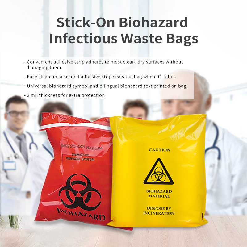 Biohazard bags with adhesive tape