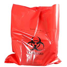 red biohazard waste bag