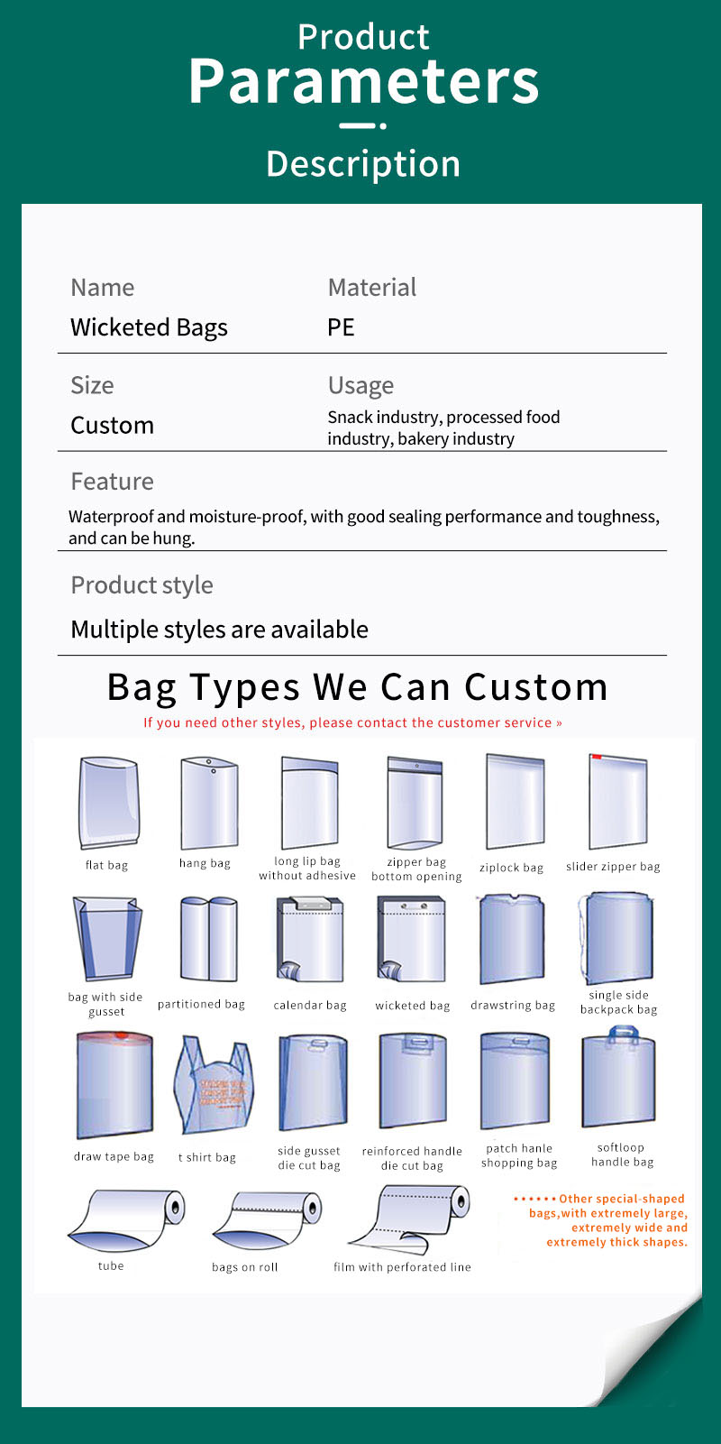 elastic wicketed bung bag