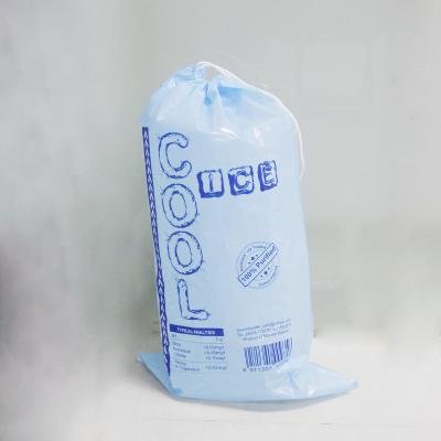 Disposable ice bag with drawstring