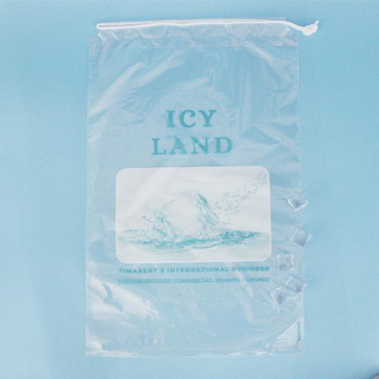 Disposable ice bag with drawstring